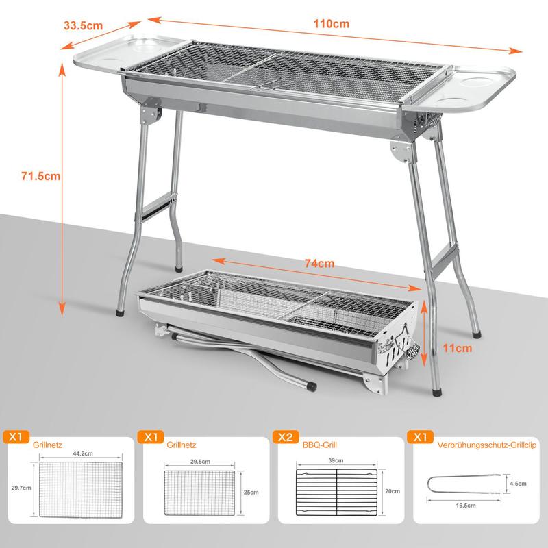 Barbecue à charbon pliable en acier inoxydable portable pour camping et jardin
