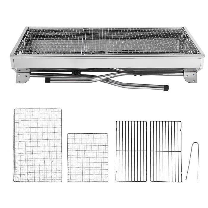 Barbecue à charbon pliable en acier inoxydable portable pour camping et jardin