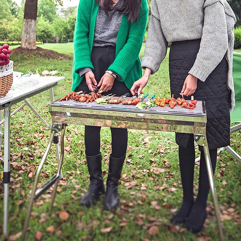 Barbecue à charbon pliable en acier inoxydable portable pour camping et jardin
