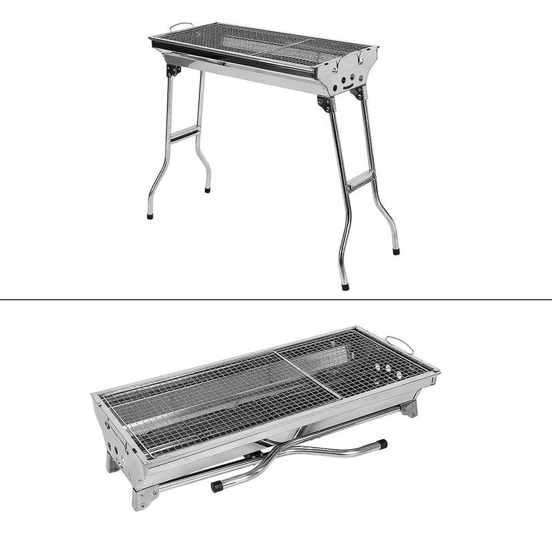 Barbecue à charbon pliable en acier inoxydable portable pour camping et jardin