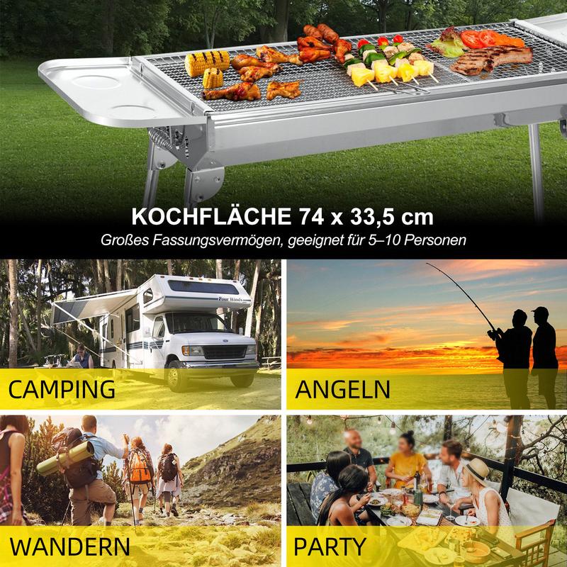 Barbecue à charbon pliable en acier inoxydable portable pour camping et jardin