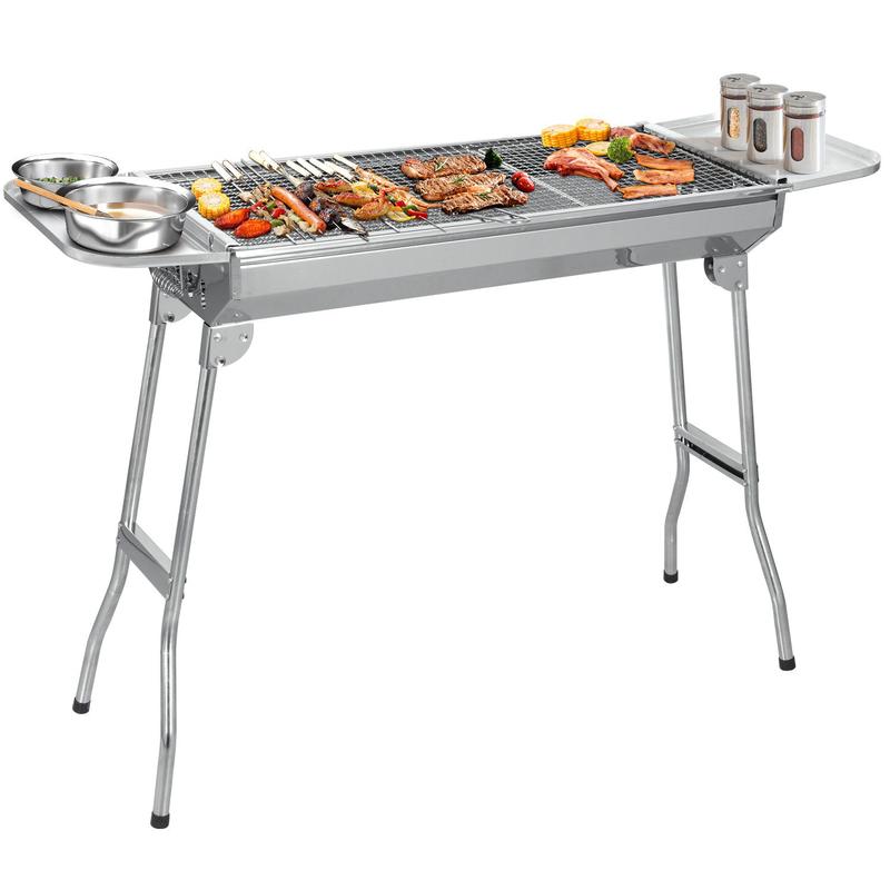 Barbecue à charbon pliable en acier inoxydable portable pour camping et jardin