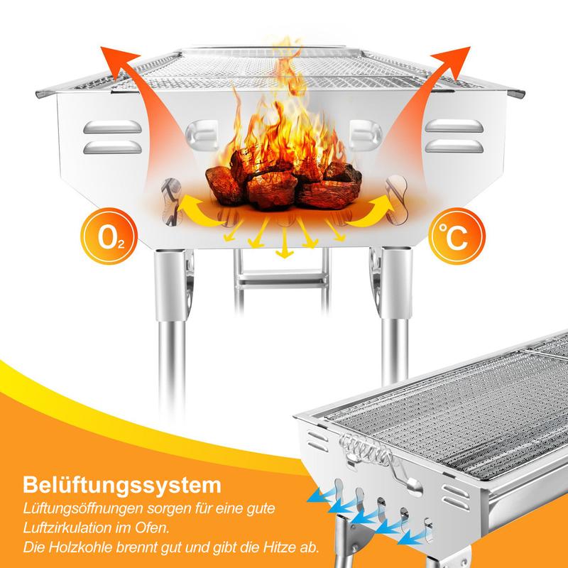 Barbecue à charbon pliable en acier inoxydable portable pour camping et jardin