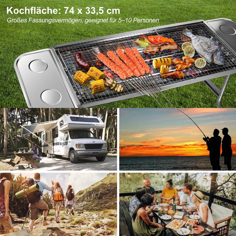 Barbecue à charbon pliable en acier inoxydable portable pour camping et jardin