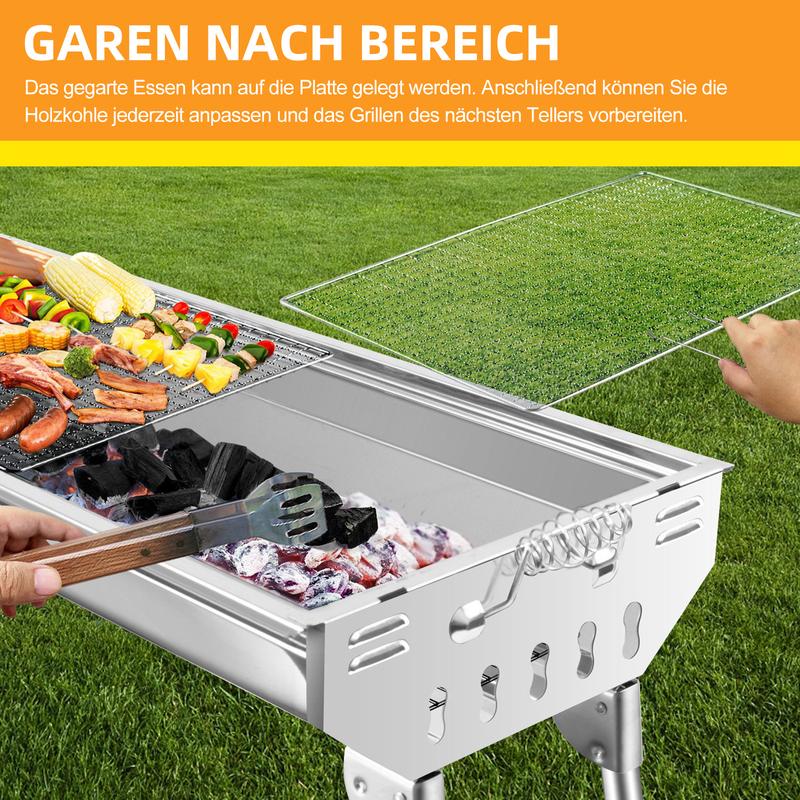 Barbecue à charbon pliable en acier inoxydable portable pour camping et jardin