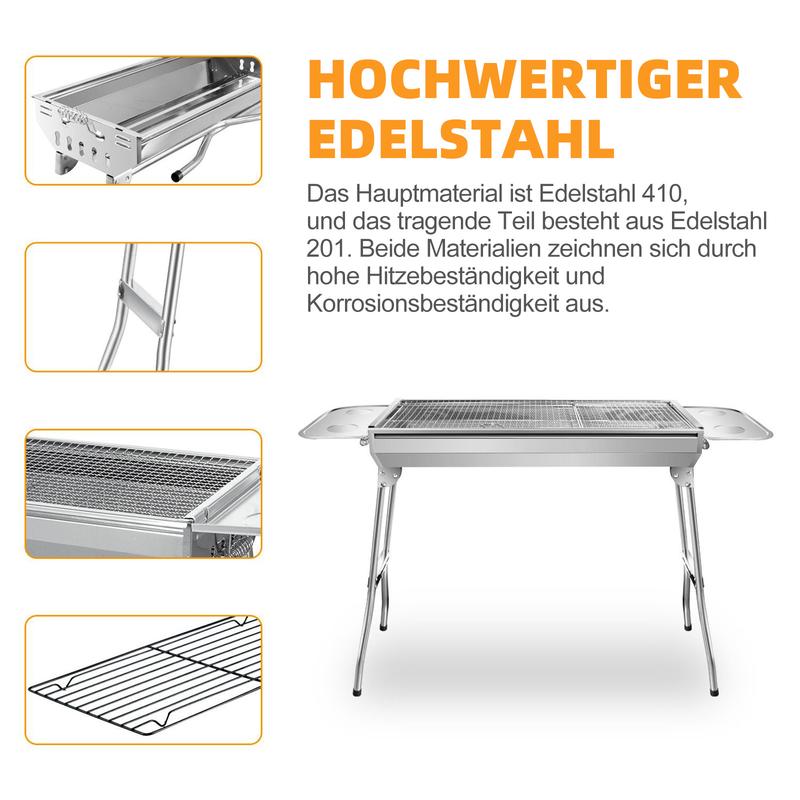 Barbecue à charbon pliable en acier inoxydable portable pour camping et jardin