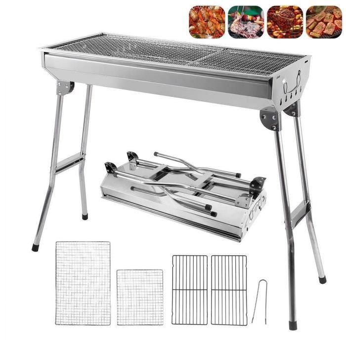 Barbecue à charbon pliable en acier inoxydable portable pour camping et jardin