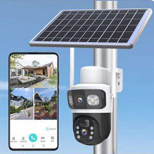 Caméra de sécurité extérieure solaire sans fil avec double objectif HD