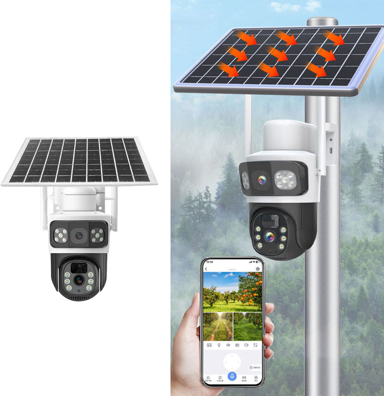 Caméra de sécurité extérieure solaire sans fil avec double objectif HD