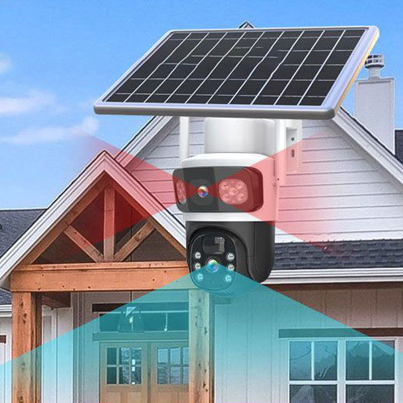 Caméra de sécurité extérieure solaire sans fil avec double objectif HD