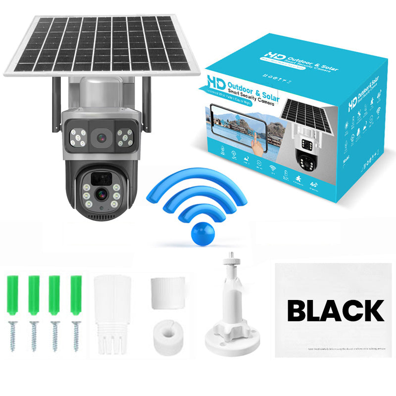 Caméra de sécurité extérieure solaire sans fil avec double objectif HD