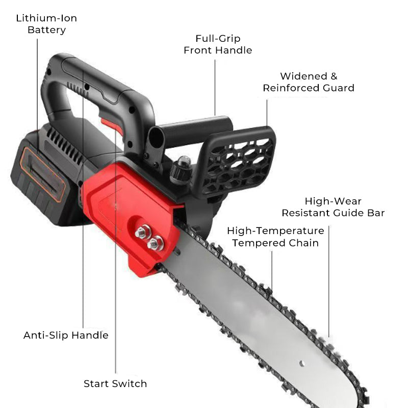 Tronçonneuse sans fil lithium-ion avec moteur puissant pour jardinage et coupe de bois